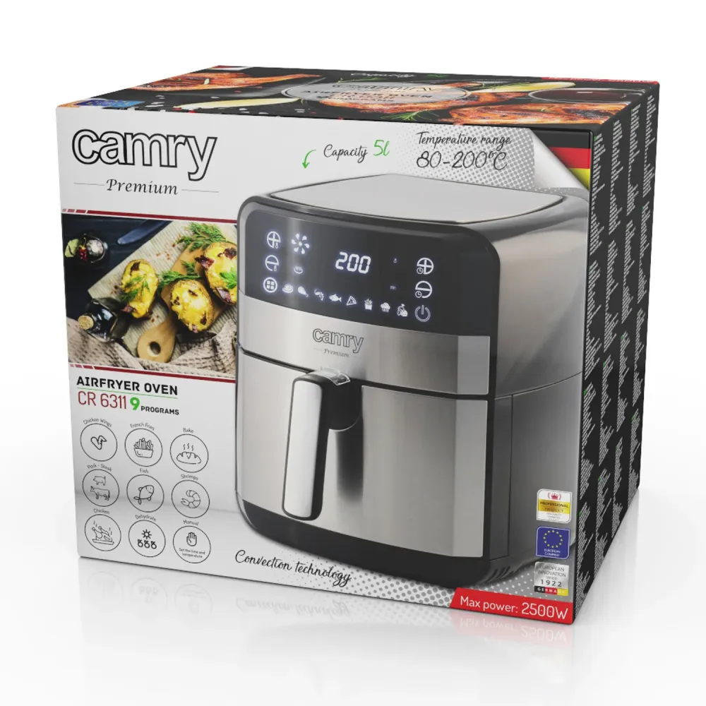 Fettfri fritös, 9 program, 5,0 L, Airfryer, Camry CR 6311