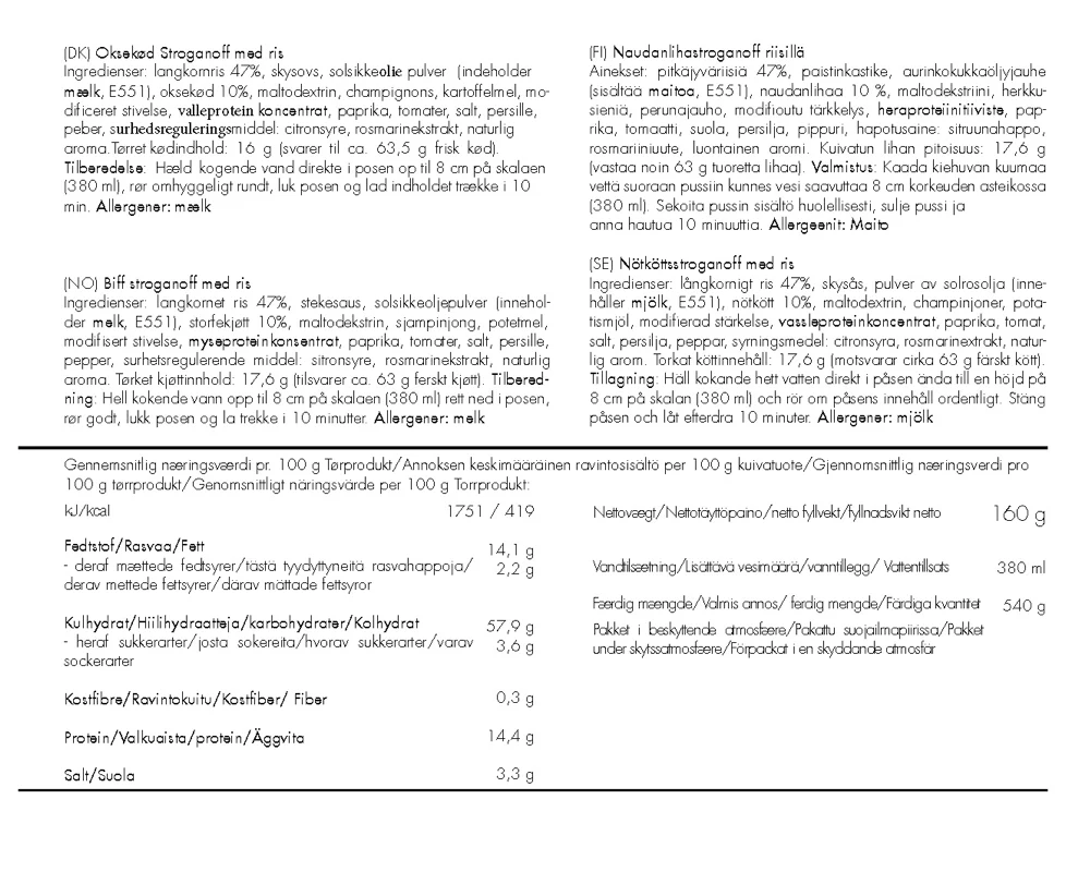 Trek'N Eat Biff Stroganoff med ris – Glutenfri - Frystorkad mat.