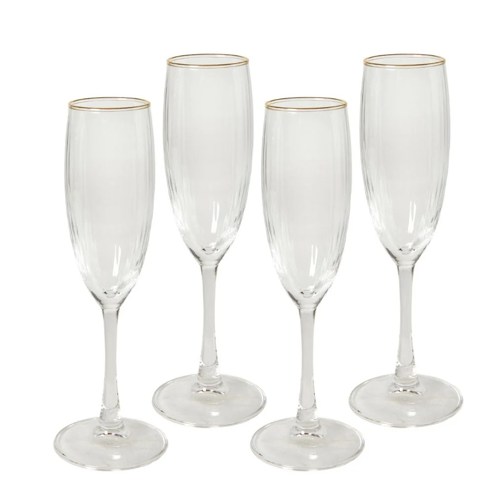 Champagneglas 19 cl. räfflat med guldkant - 4 st.
