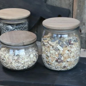 Förvaringsglas med trälock H8,6/Ø11 cm tydlig