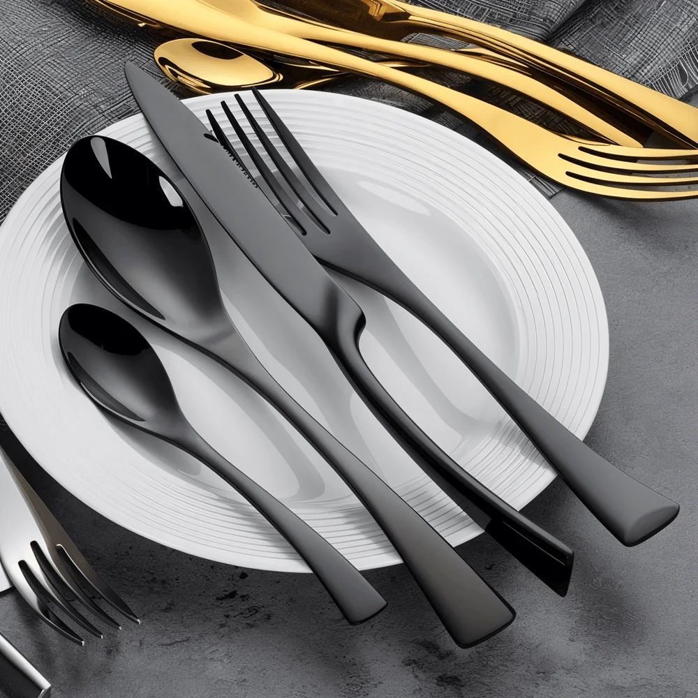 GlamourWare Bestickset i Rostfritt Stål - 5/20-Delars Adjust Porslin Bestickset Svart