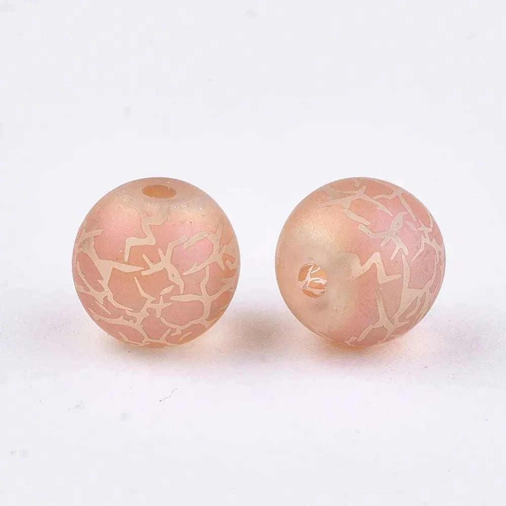 Glaspärla Rund - Krackelerat mönster Rich Salmon 8mm 1 styck