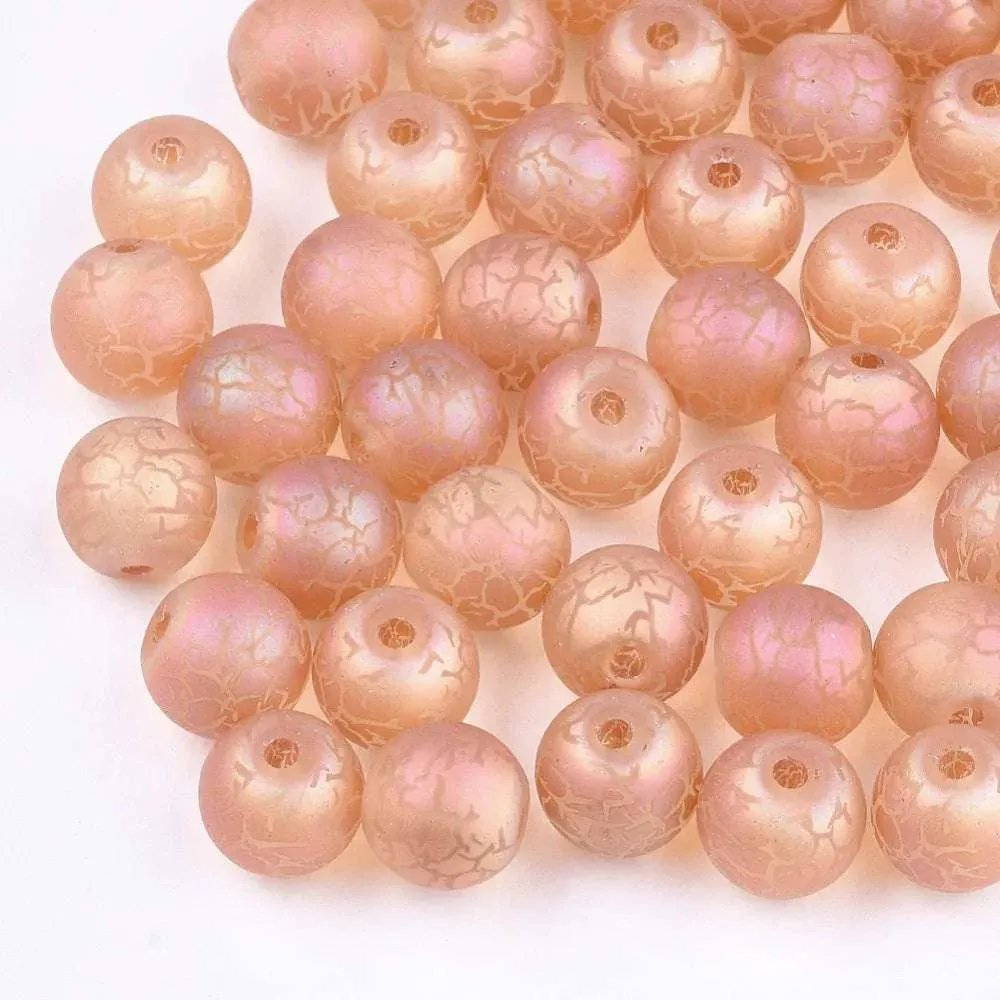 Glaspärla Rund - Krackelerat mönster Rich Salmon 8mm 1 styck