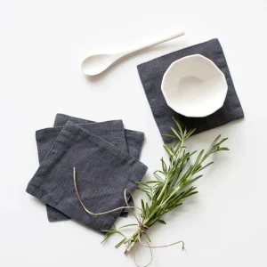 Glasunderlägg i naturlinne (4 st), Dark grey