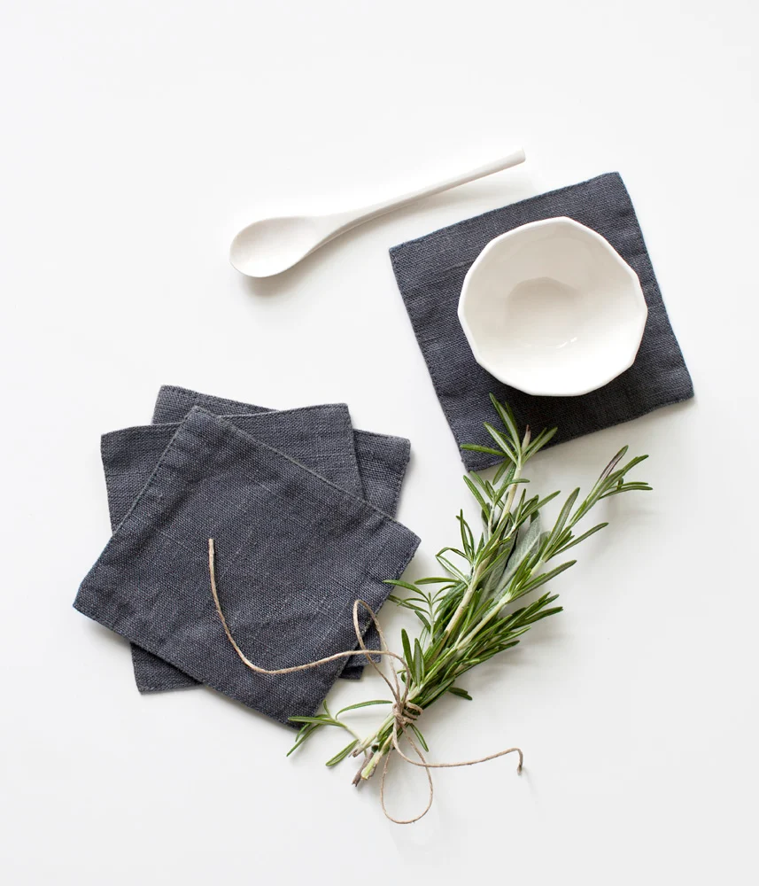 Glasunderlägg i naturlinne (4 st), Dark grey