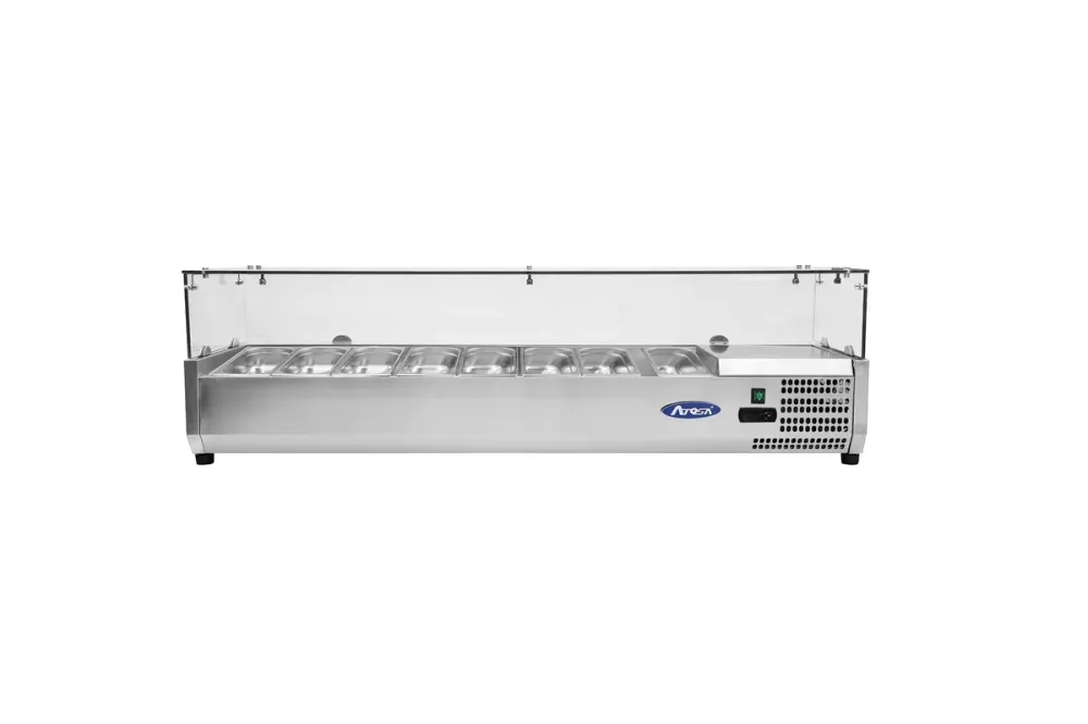 Kylränna - med glasdisk - 180,5 cm - 8 x 1/4 GN-behållare