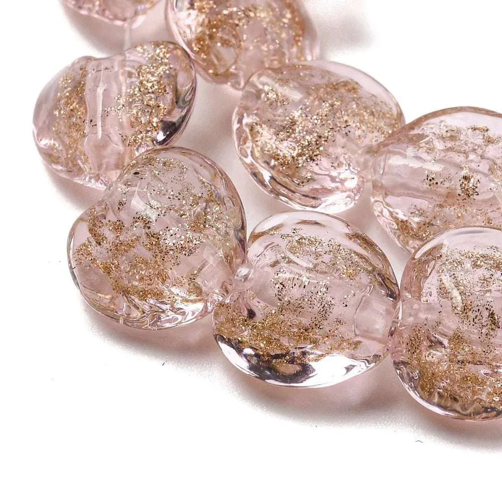 Lampwork hjärta - Salmon med guldglitter 12mm 1 styck