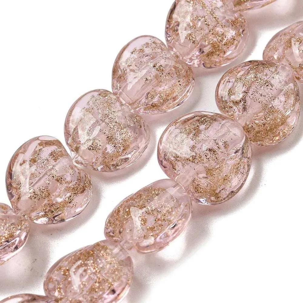 Lampwork hjärta - Salmon med guldglitter 12mm 1 styck