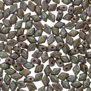 Matubo Mini Gemduo - Opaque Green Travertine Träkol 6x4mm, 5 gram