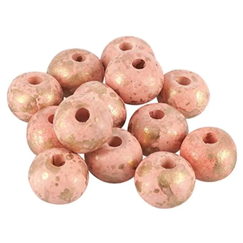 Porslinspärla - Rund rodnad med guldstänk 12mm 1 styck