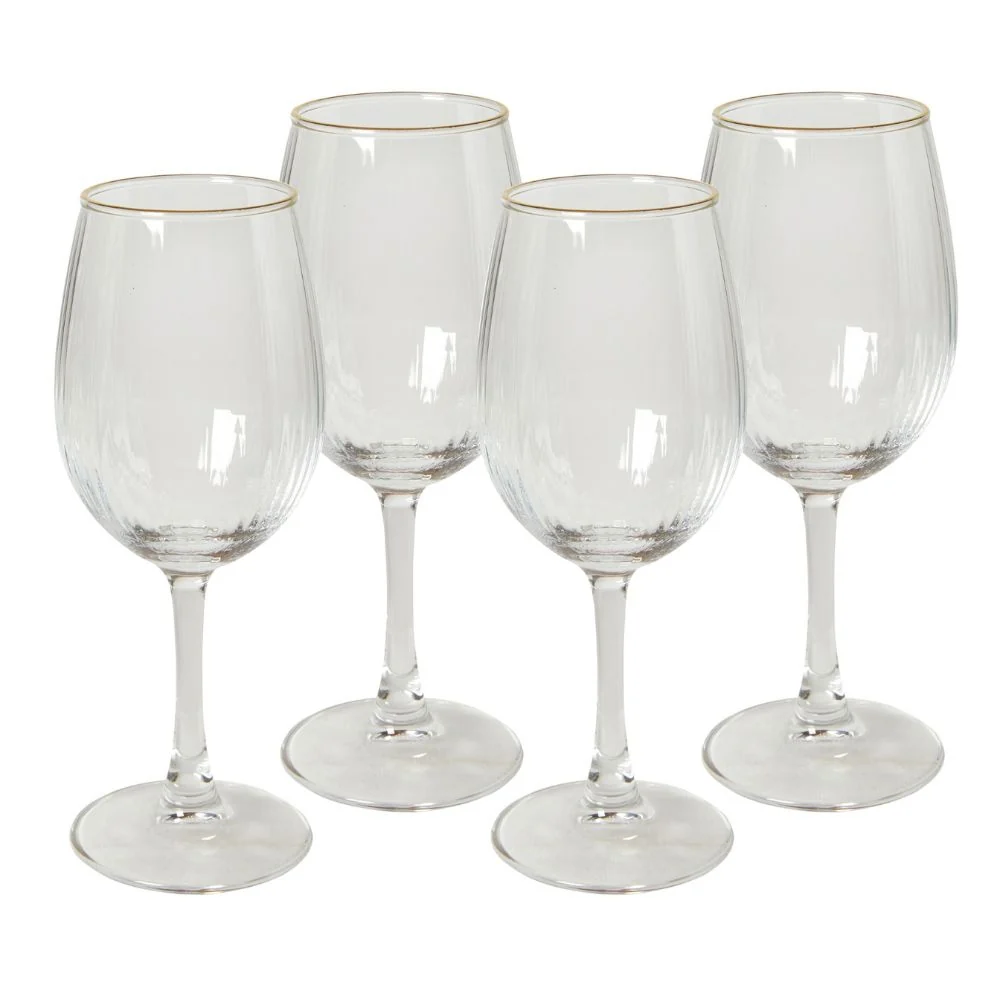 Rödvinsglas 45 cl. räfflat med guldkant - 4 st.