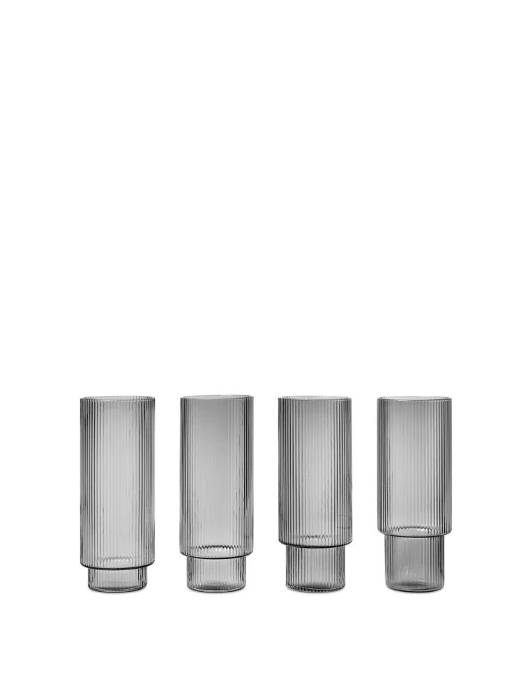 Ripple Long Drink Glasses - Place 4 - Smoked Grey