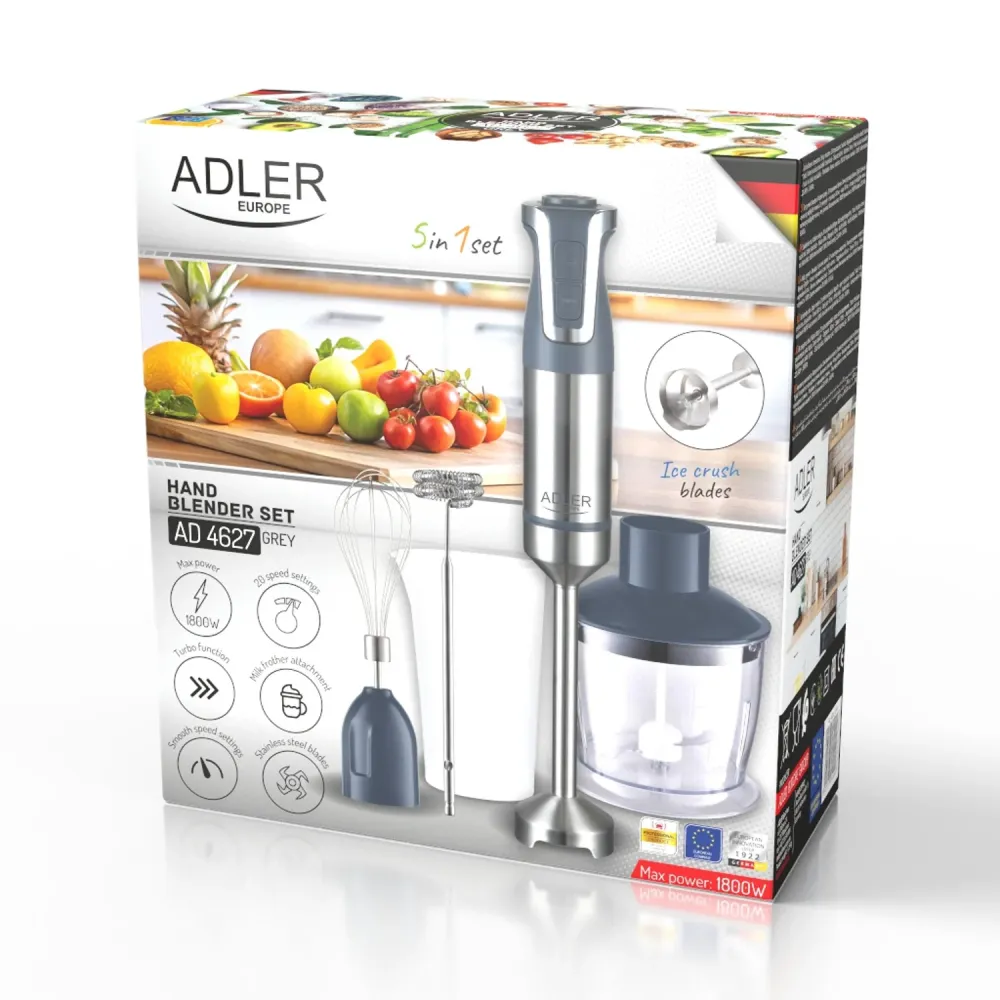 Stavmixer Adler, adaptive, effekt 1800W, grå, turbofunktion, AD 4627 g