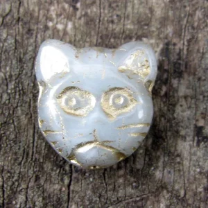 Tjeckisk Glaspärla - Katthuvud Grå 13x12mm 1 styck