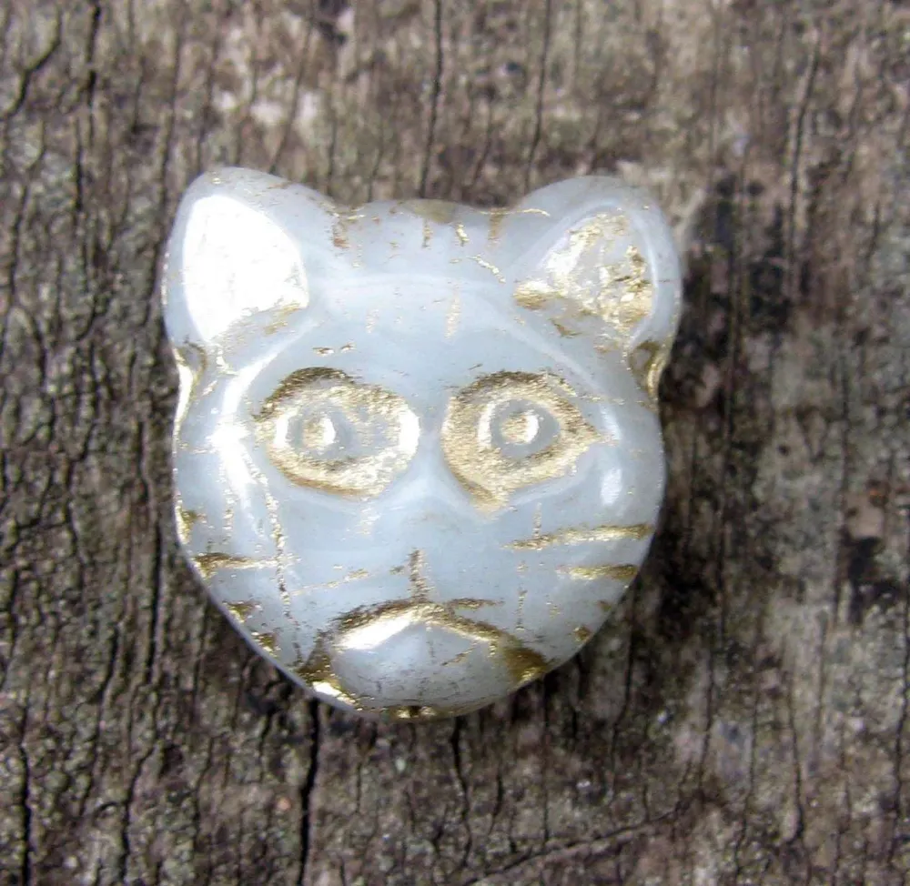 Tjeckisk Glaspärla - Katthuvud Grå 13x12mm 1 styck
