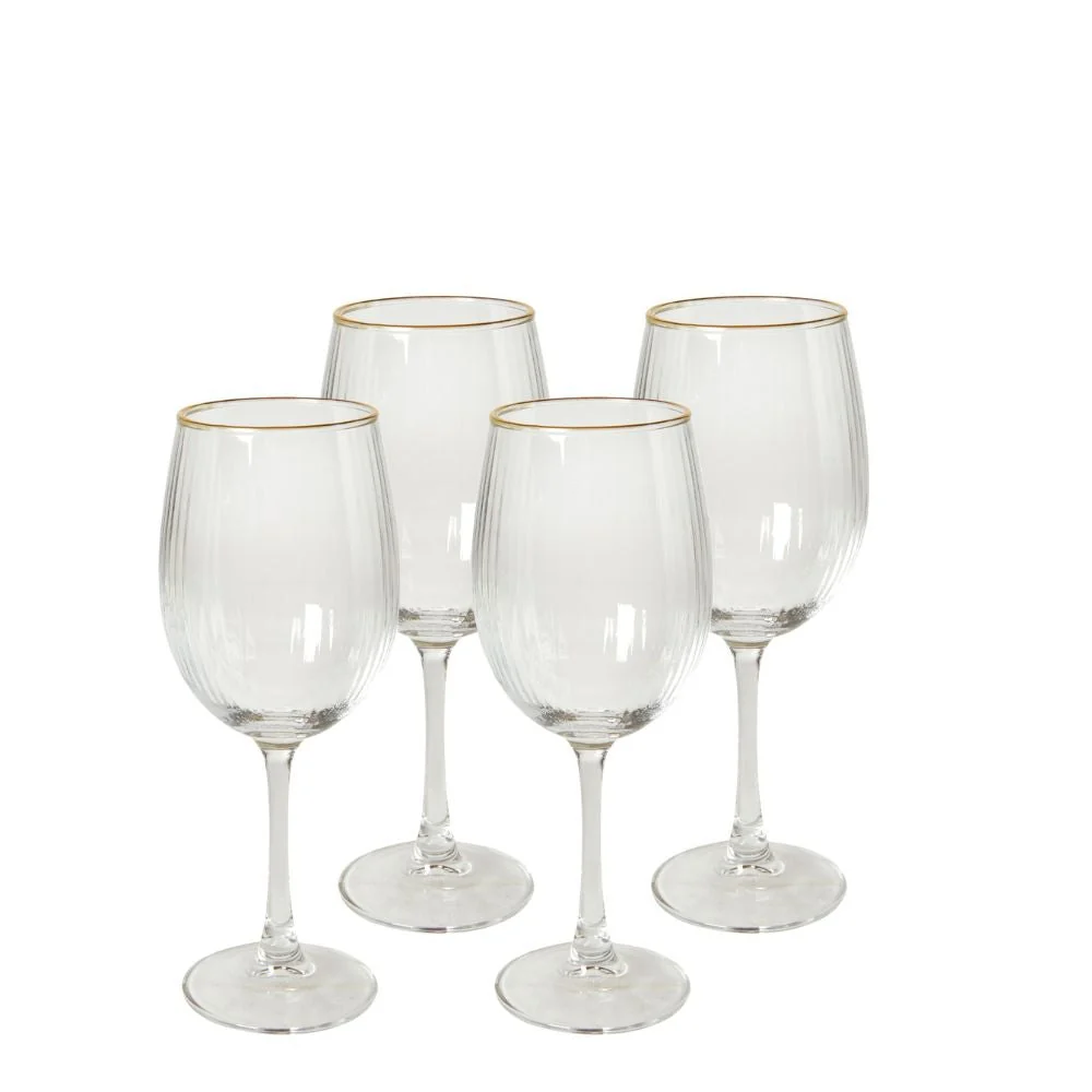 Vitvinsglas 35 cl. räfflat med guldkant - 4 st.
