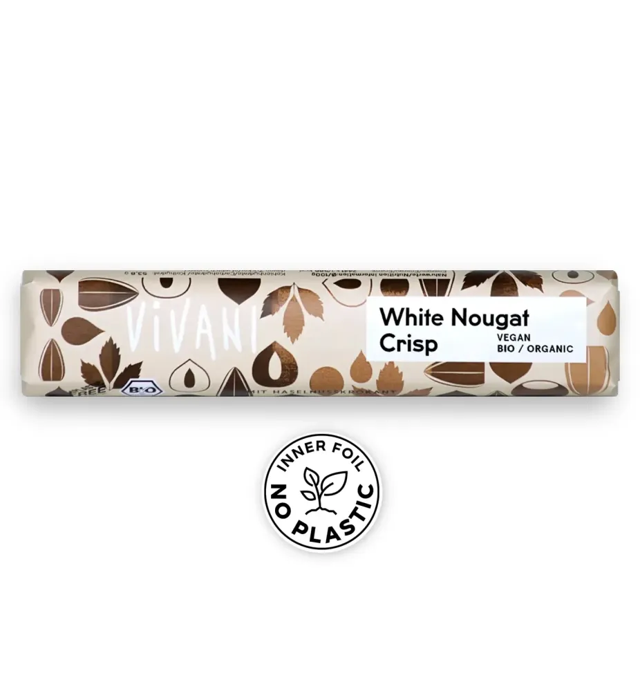 Vit Choklad, nougat & hasselnöt (risdrycksbaserad), 35 g