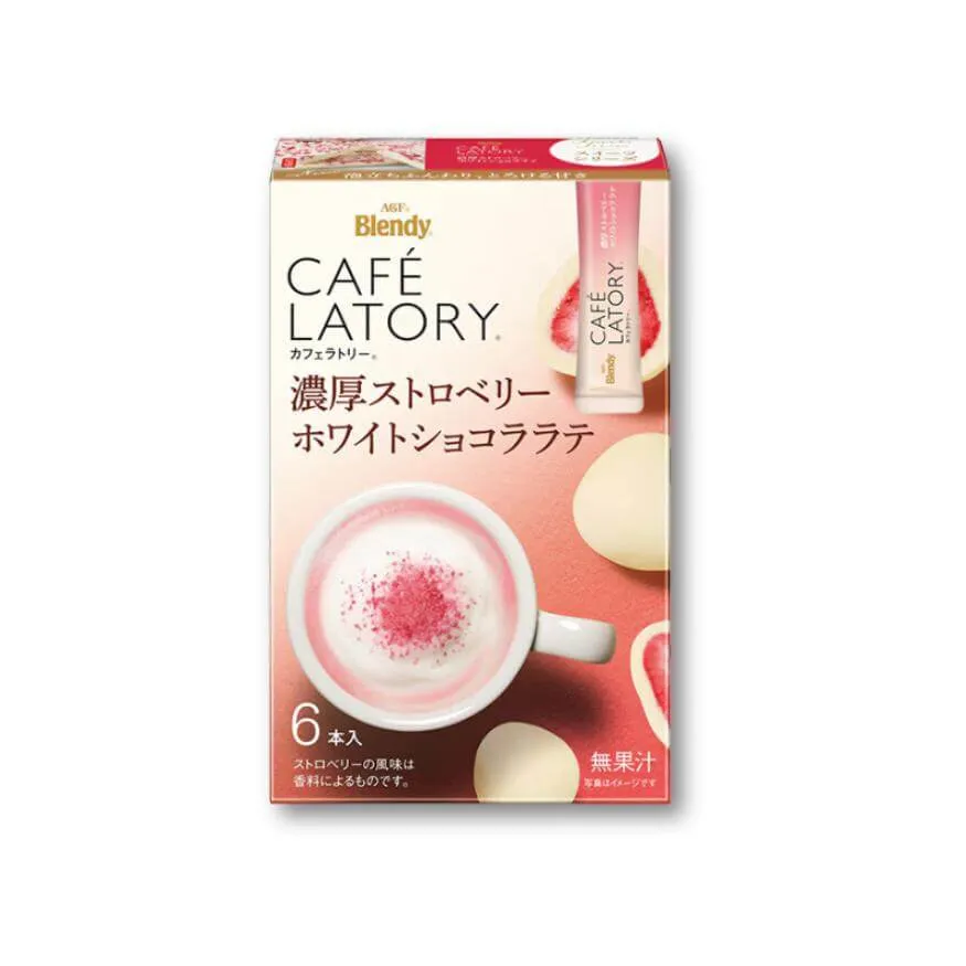 AGF Blendy Cafe Latory Stick Jordgubb Vit Choklad Latte - 6 bitar