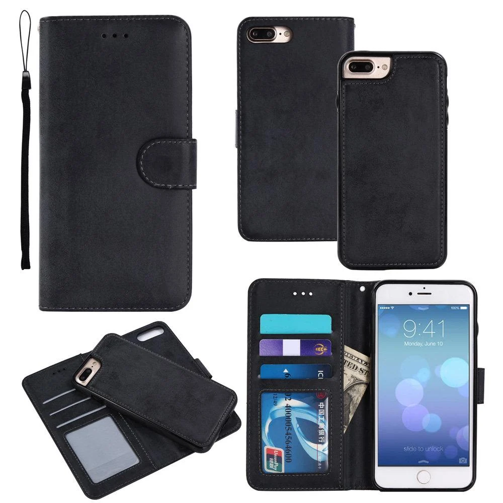 Mjukläder magnetfodral för iPhone 7+/8+ med magnetlås. Black