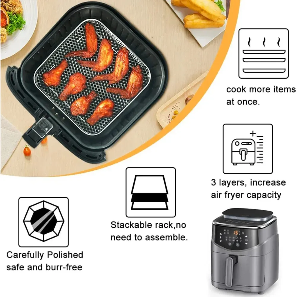 3-lagers Ställ för Air Fryer i Rostfritt Stål