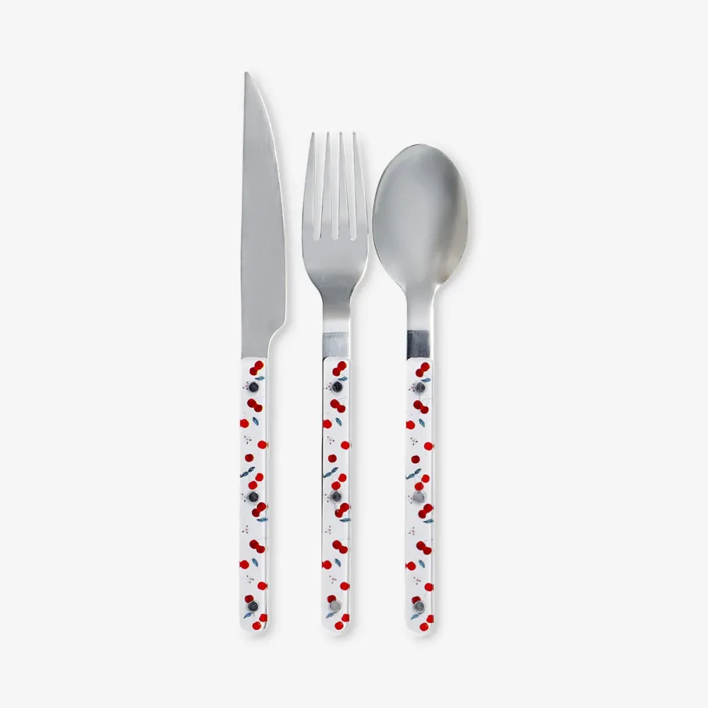 Bestickset med körsbärstryck - 3 st