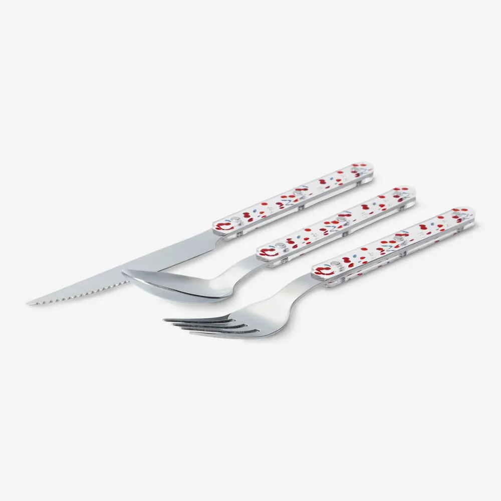 Bestickset med körsbärstryck - 3 st