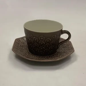 Bing og Grøndahl Kronjyden Brun Umbra Azur Kaffekop med ottekantet underkop