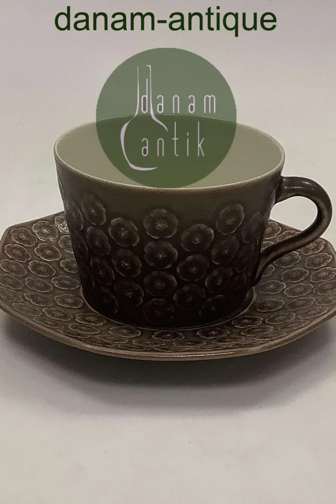 Bing og Grøndahl Kronjyden Brun Umbra Azur Kaffekop med ottekantet underkop