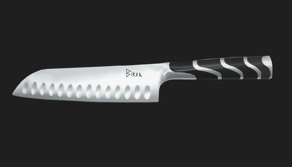 Birkaknivar Hovgården set Santoku, trancher, skalkniv & Knivblock