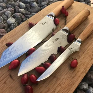 Birkaknivar knivset Damaskus 3 köksknivar och knivblock