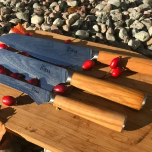 Birkaknivar knivset Damaskus tre köksknivar