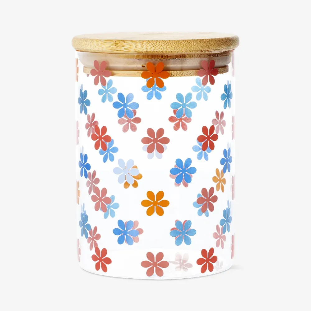 Blommig förvaringsburk med bambulock - 620 ml