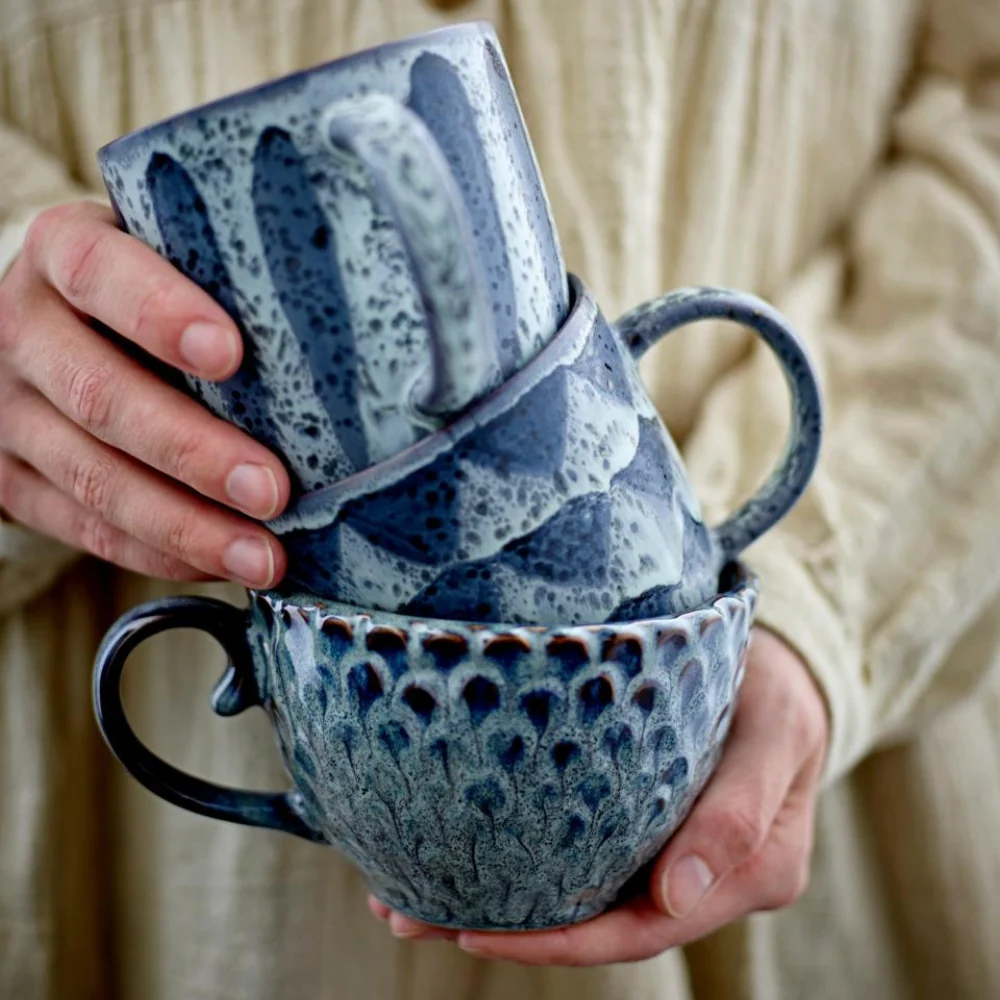 Bloomingville muggset i stengods Ramie Grey 2 st.