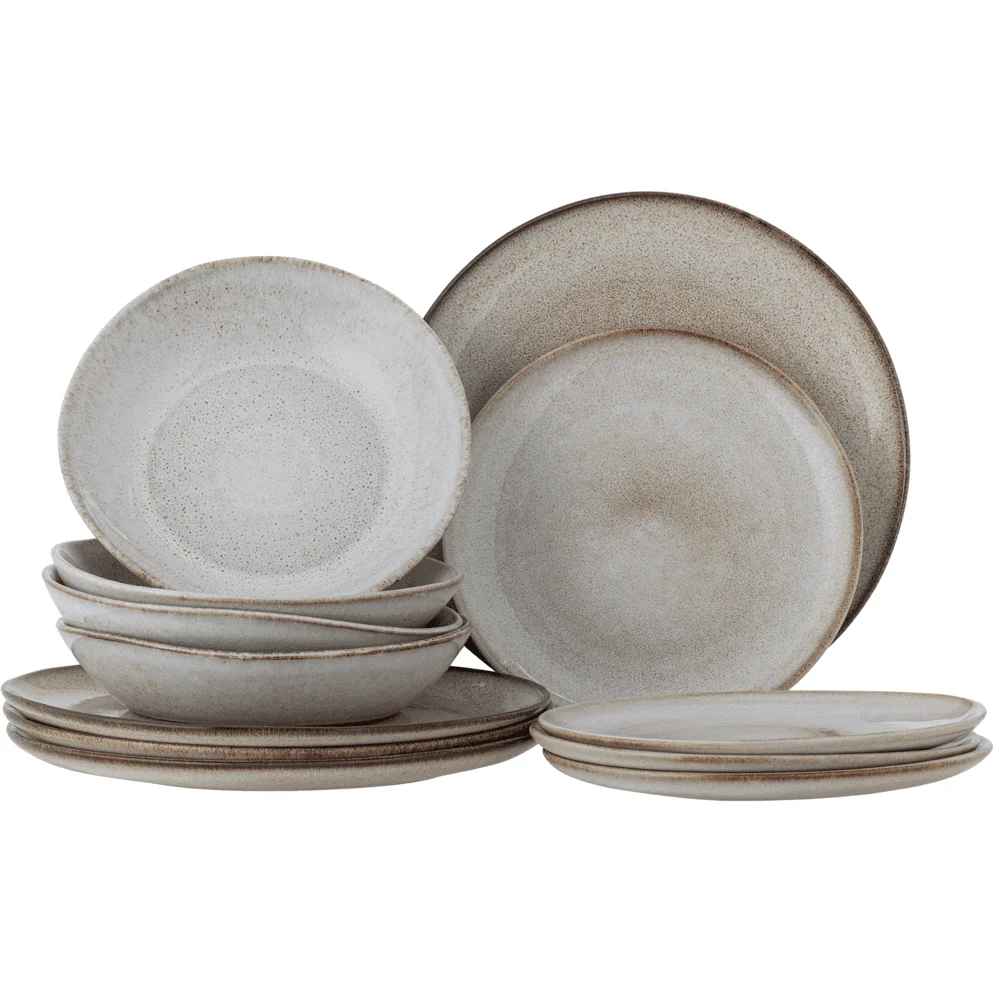 Bloomingville Sandrine Servis Set Natur Stengods 12 Delar