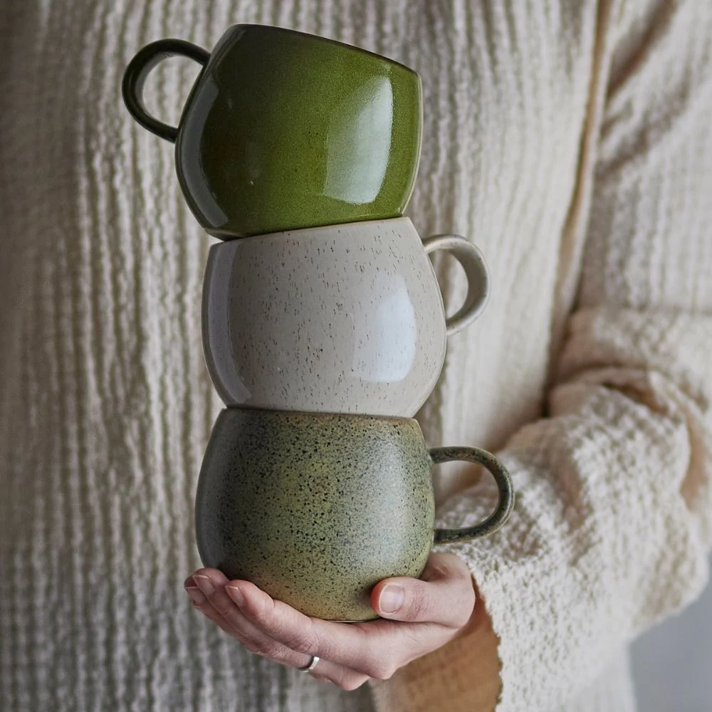 Bloomingville set med tre Addison tekoppar och kaffekoppar i stengods