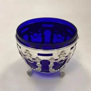DFA Sukker / kandis Bowl i sølvplet med blå glas indsats