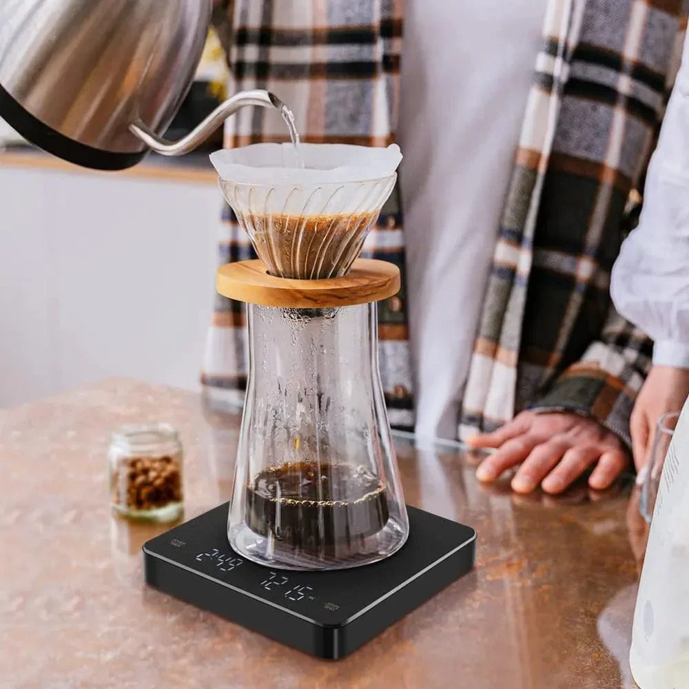 Digital kaffevåg med timer LED-skärm Espresso USB 3 kg max. Vikt 0,1 g precision i oz/ml/g