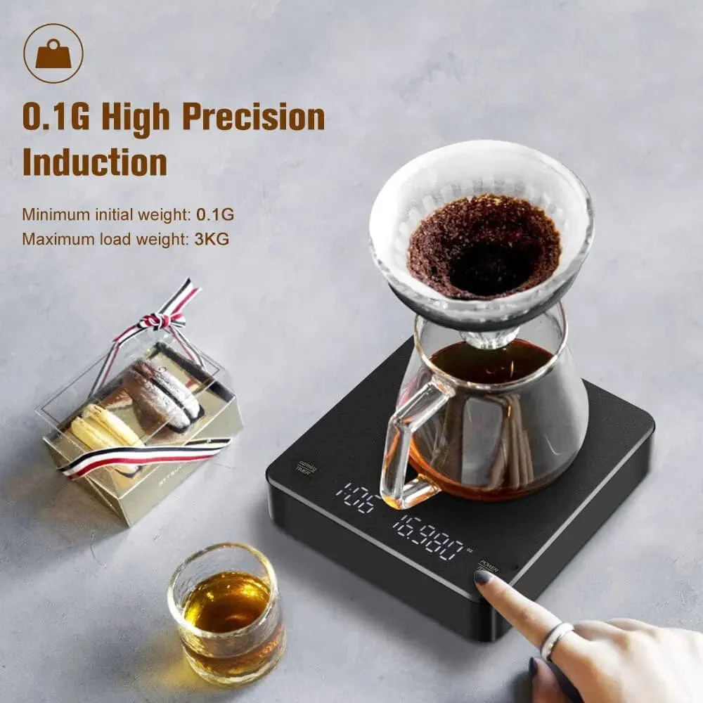 Digital kaffevåg med timer LED-skärm Espresso USB 3 kg max. Vikt 0,1 g precision i oz/ml/g