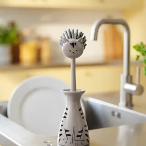 Diskborste med kattmotiv och handtag