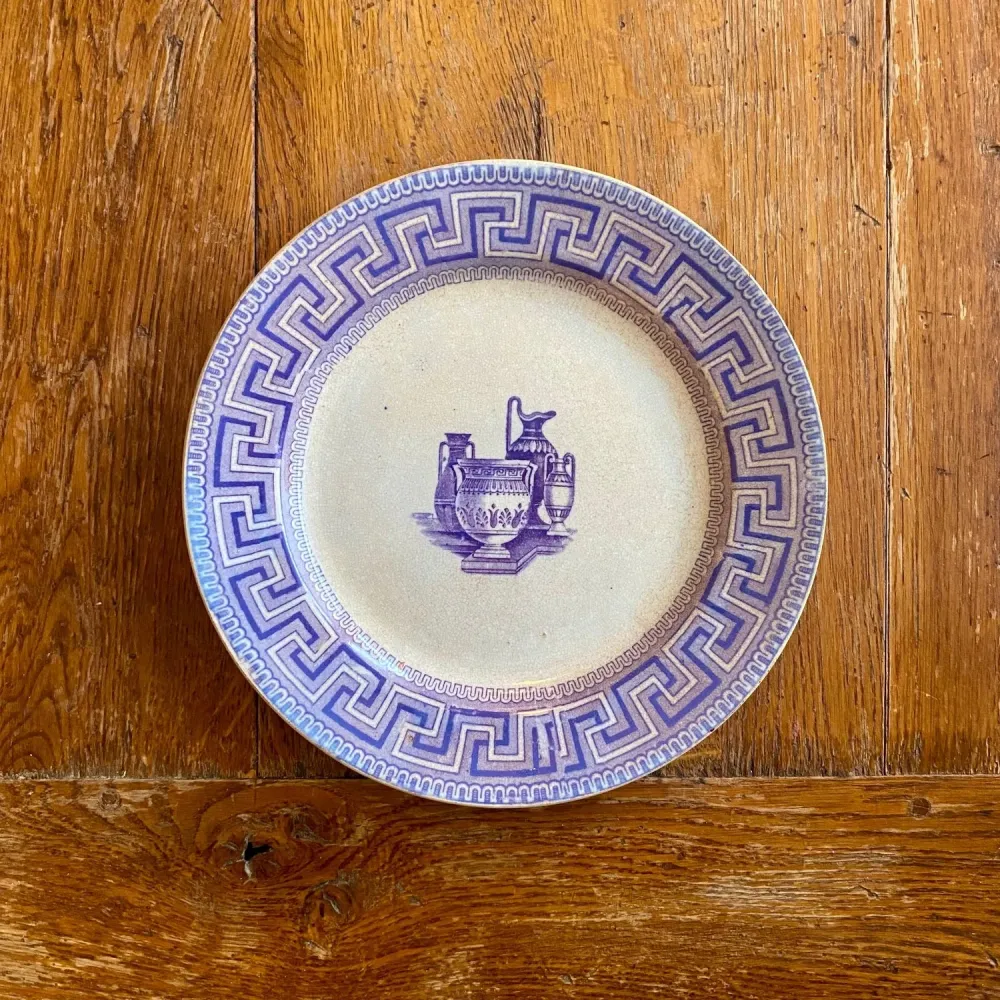 English “Key Border” Plate Etruscan Vases – Mid-19th Century