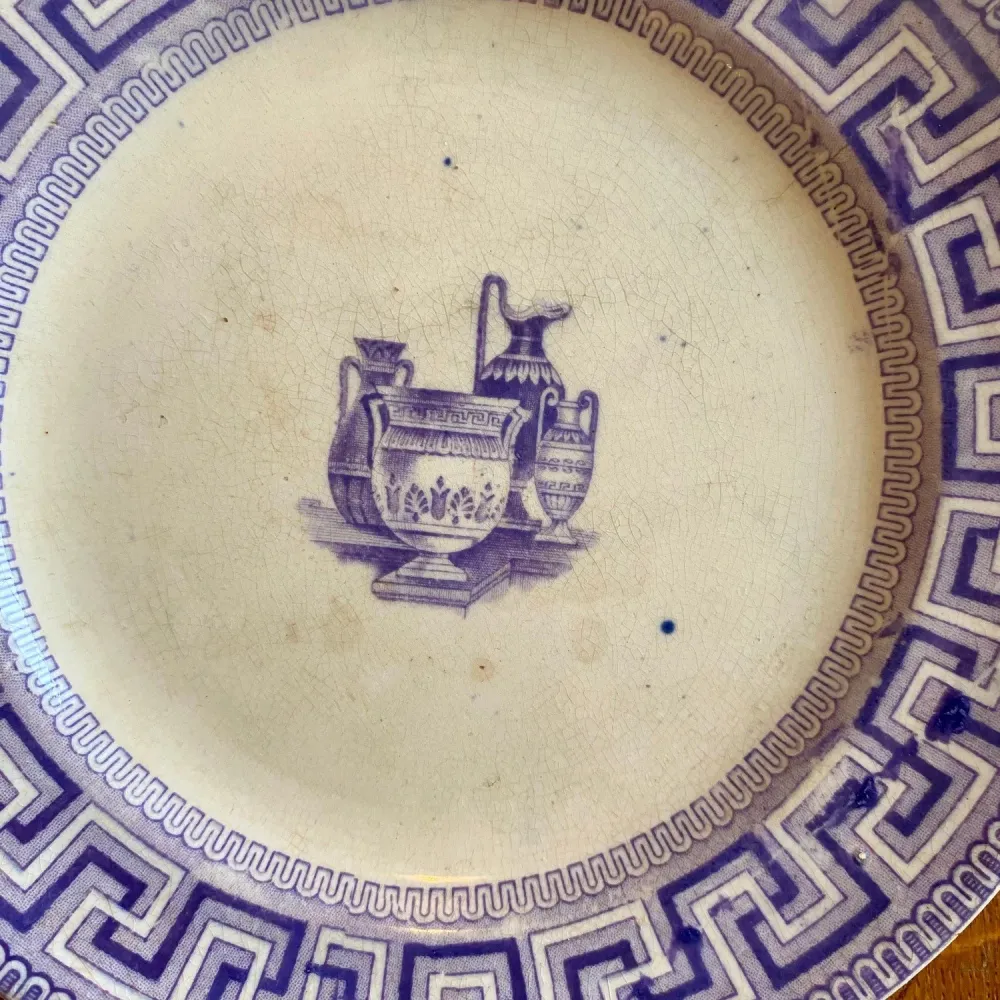 English “Key Border” Plate Etruscan Vases – Mid-19th Century