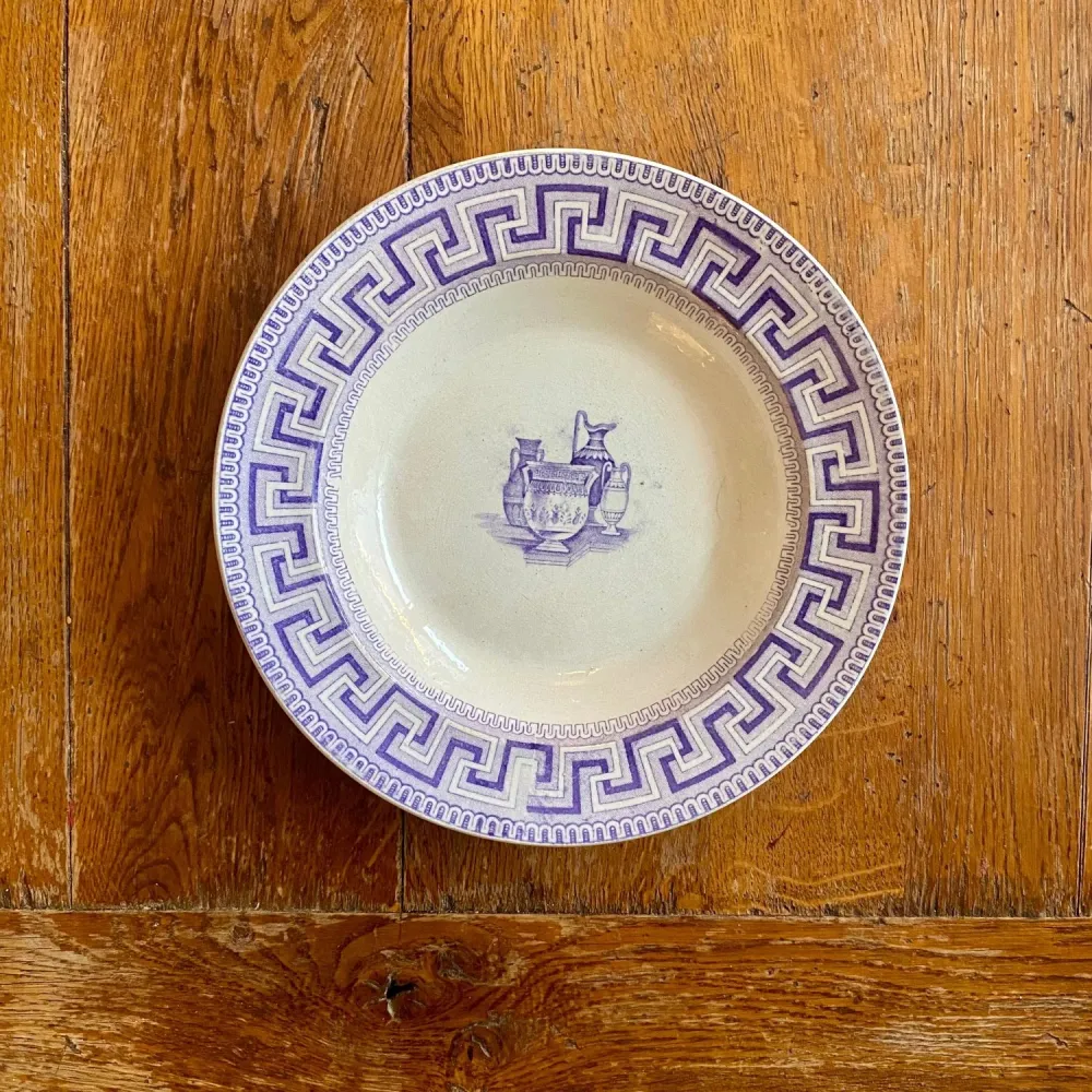 English “Key Border” Plate Etruscan Vases – Mid-19th Century