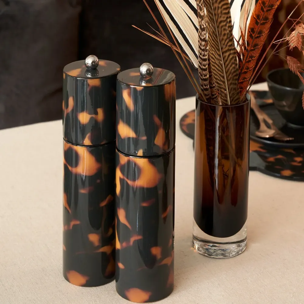 Faux Tortoiseshell Rund Kolumn Salt- eller Pepparkvarn