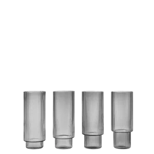 Ripple Long Drink Glasses - Set 4 - Smoked Grey Ferm Living - SE