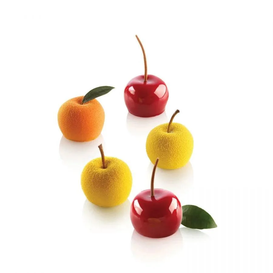 Form för trompe l'oeil äpple, körsbär, persika