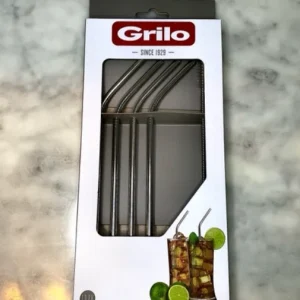Grilo Sugrör rostfria med böj 4 st + rengöringsborste