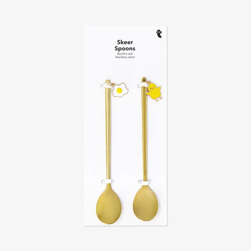 Guldfärgade dessertskedar med kyckling- och stekt ägg-charms – 2 st