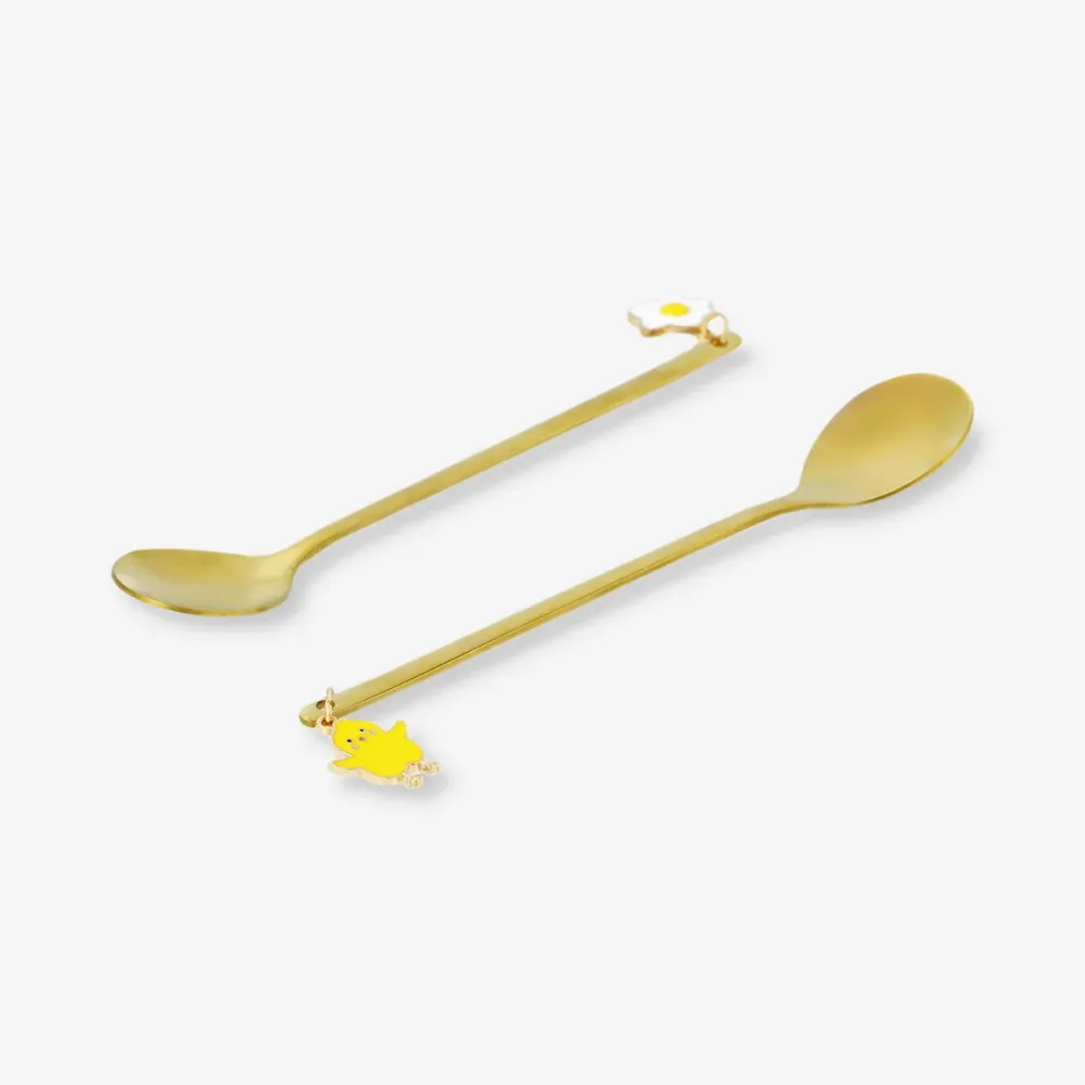 Guldfärgade dessertskedar med kyckling- och stekt ägg-charms – 2 st