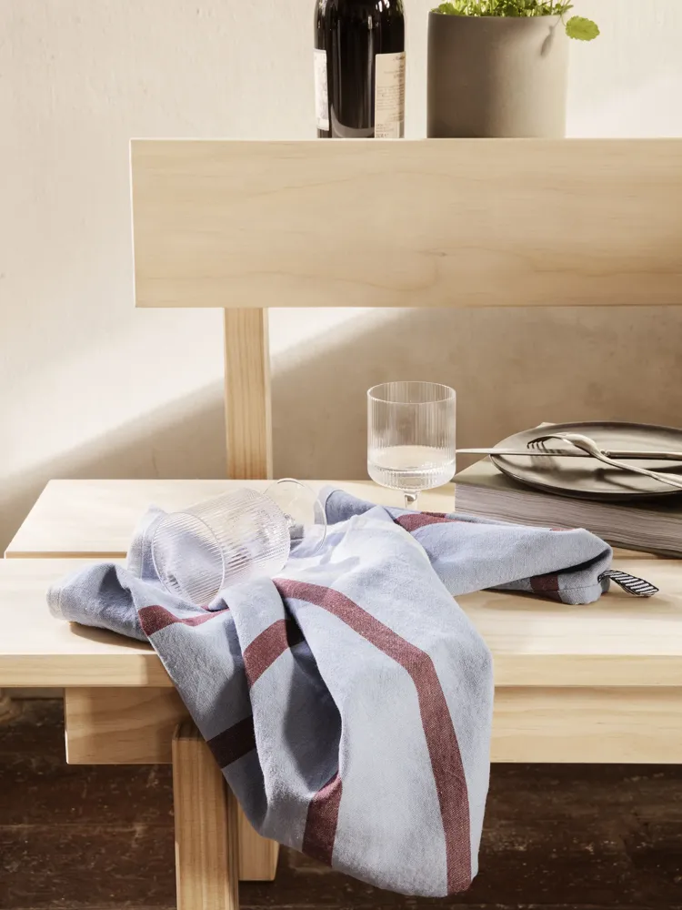 Hale Tea Towel - Faded Blue/Burgundy