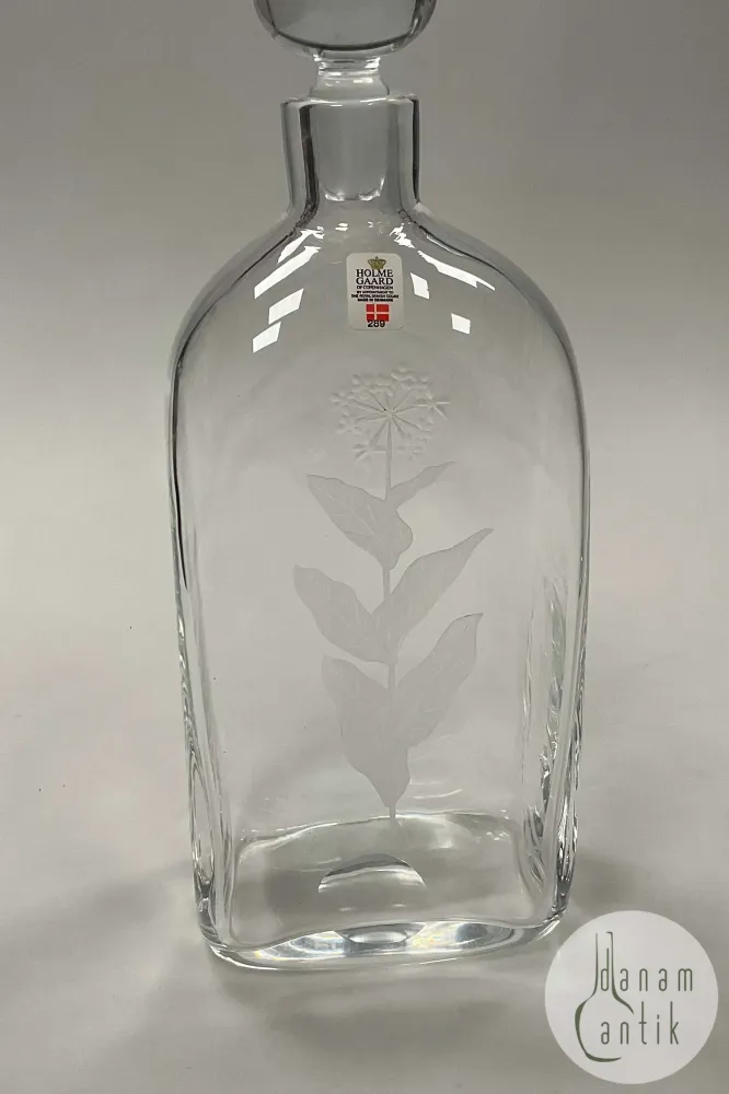Holmegaard Karaffel i klart glas med gravering af plante